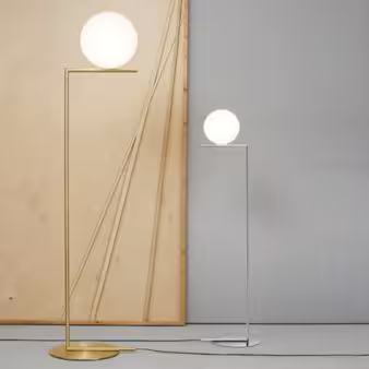 IC F1 Small Steel Floor Lamp with Blown Glass Opal Diffuser