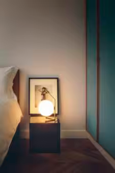 IC T1 Low Chrome Steel Table Lamp with Blown Glass Opal Diffuser