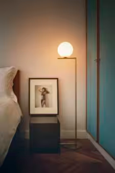 IC F1 Small Steel Floor Lamp with Blown Glass Opal Diffuser