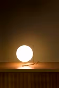 IC T1 Low Chrome Steel Table Lamp with Blown Glass Opal Diffuser