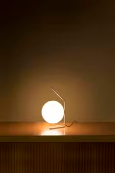IC T1 Low Chrome Steel Table Lamp with Blown Glass Opal Diffuser