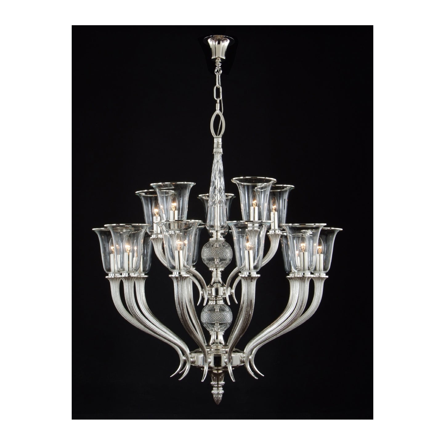 Gallery 15-Light Crystal Glass Chandelier with Glass Shade