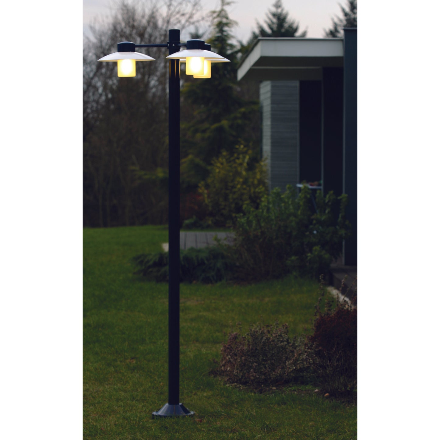 Aubanne Large Three-Arm Clear Glass Lamp Post with Opal Polycarbonate Reflector