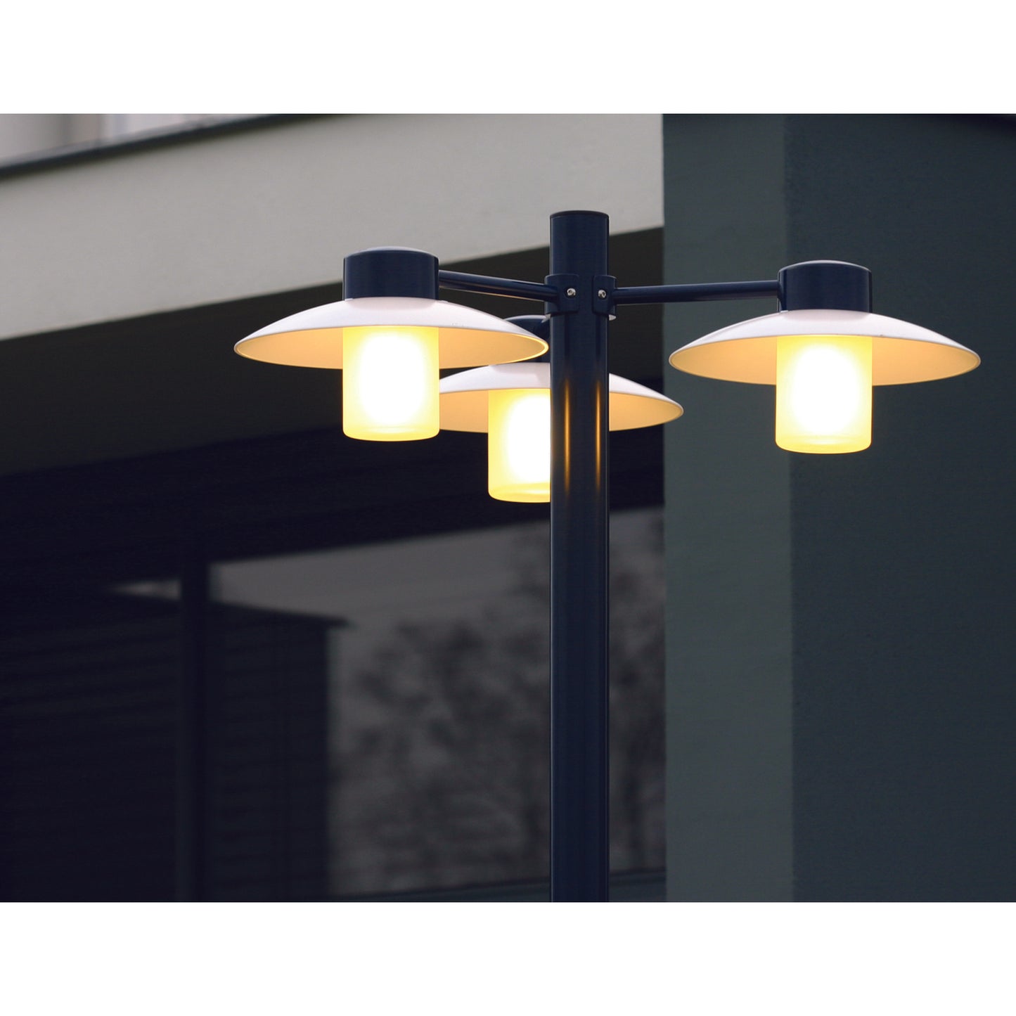 Aubanne Large Three-Arm Clear Glass Lamp Post with Opal Polycarbonate Reflector