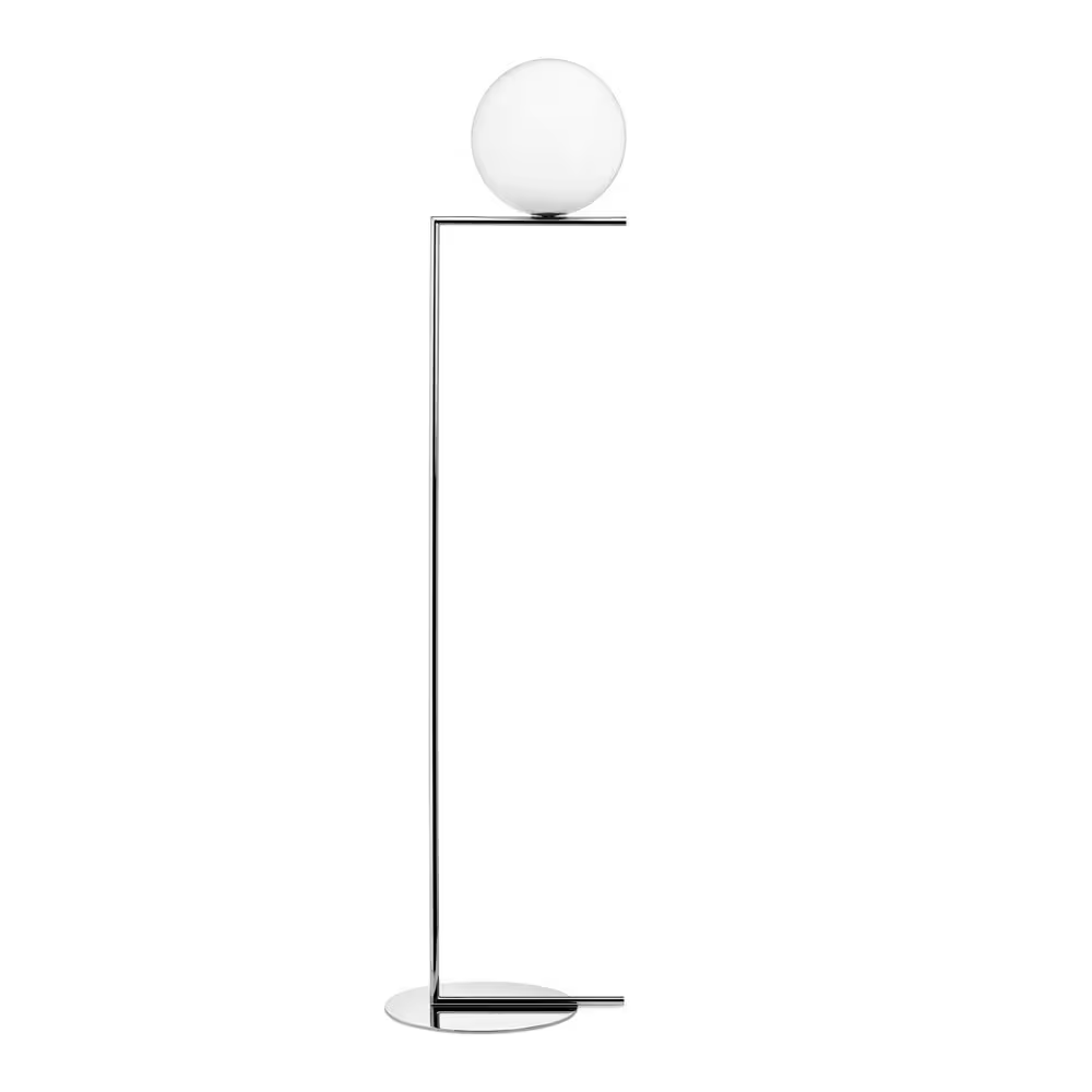 IC F1 Small Steel Floor Lamp with Blown Glass Opal Diffuser