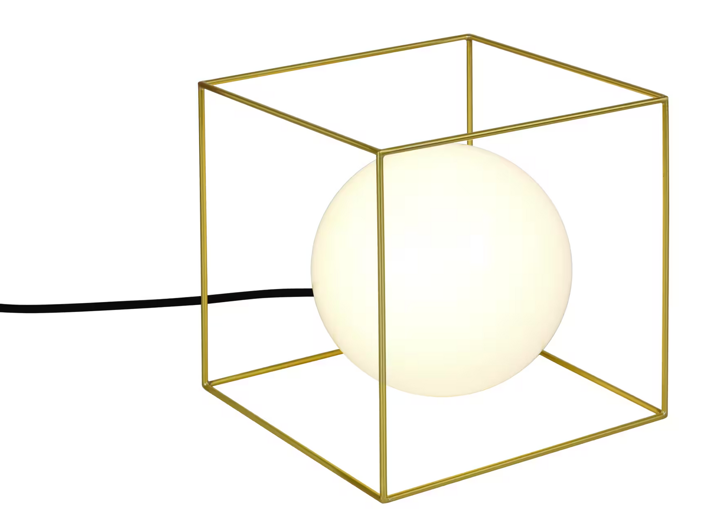 Wire Large Square Table Lamp with White Glass