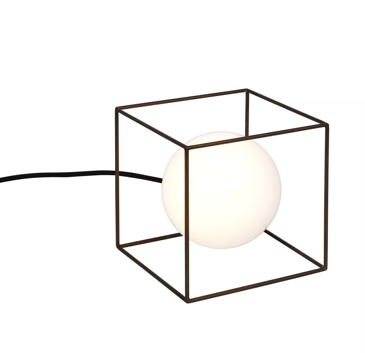 Wire Small Square Table Lamp with White Glass