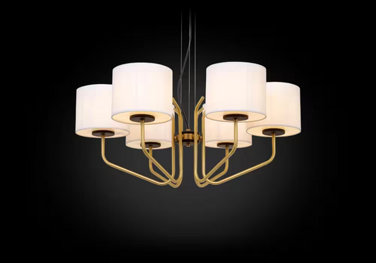 Flotant 6-Light Brass Chandelier with White Shade