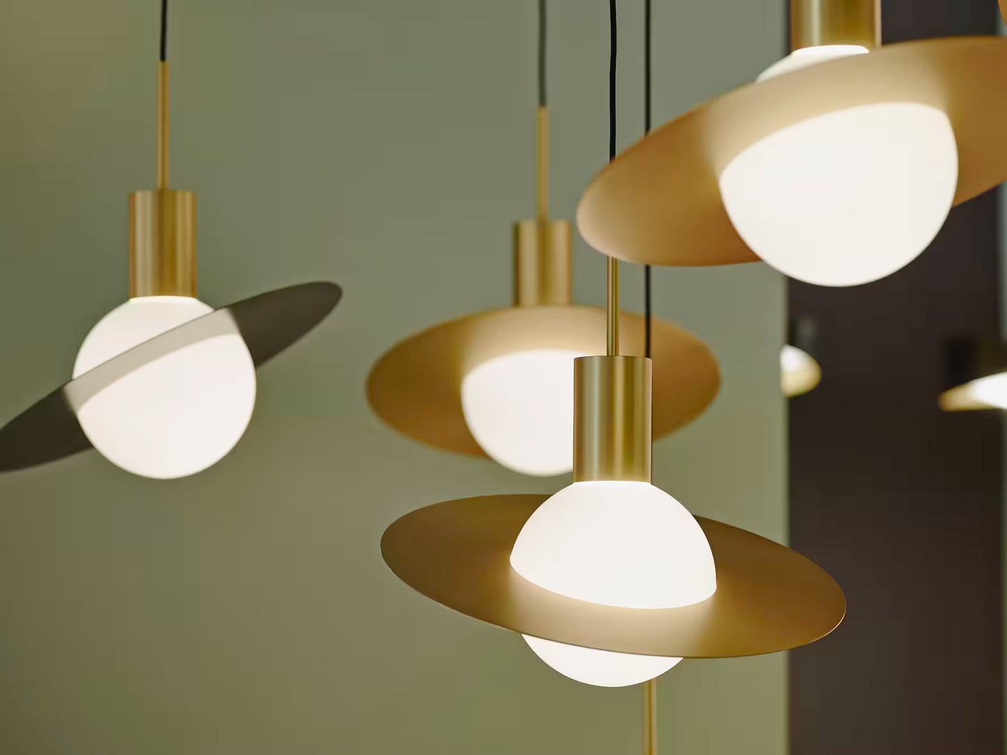 Saturne LED Pendant with Solar System Shaped Rotating Brass Ring
