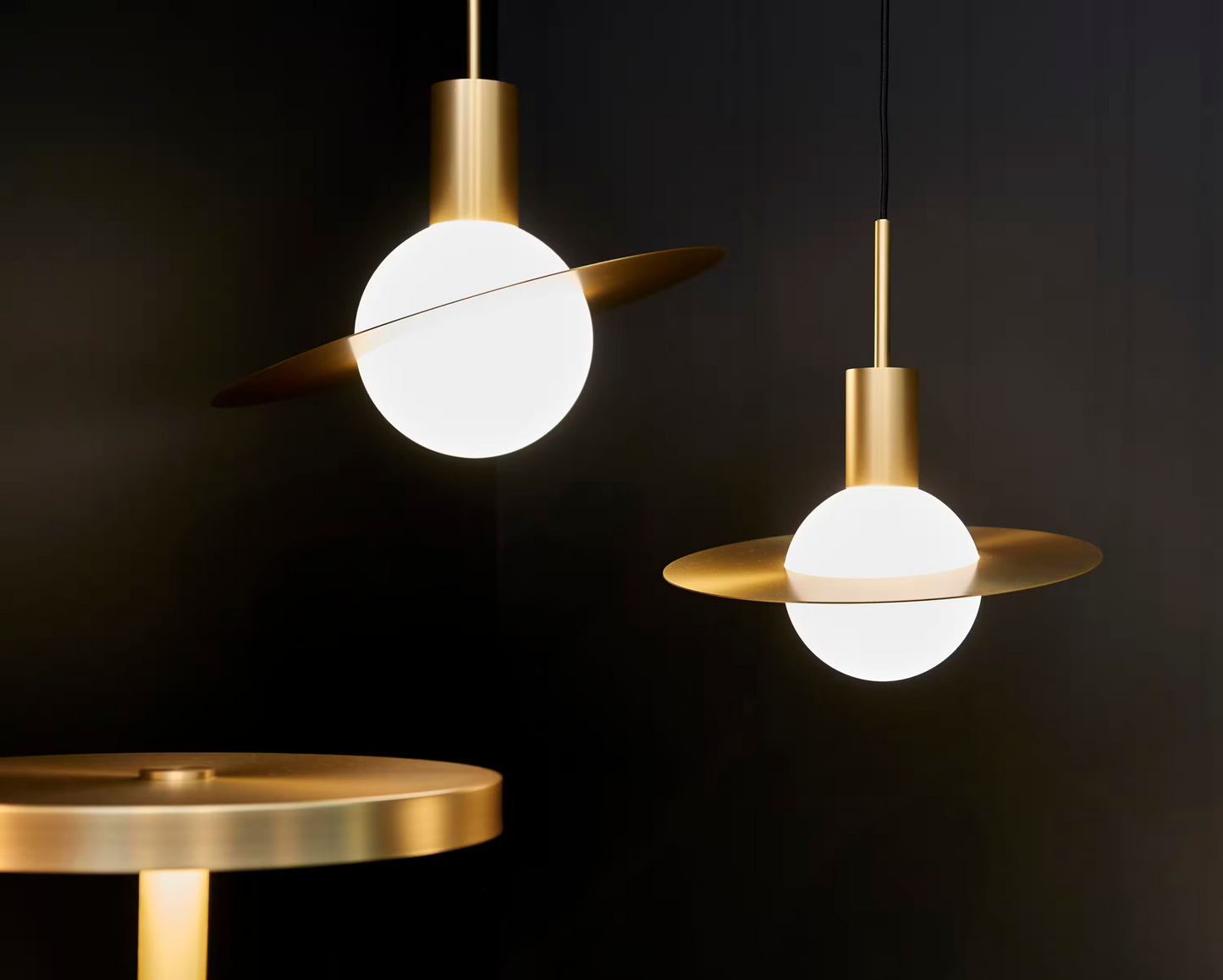 Saturne LED Pendant with Solar System Shaped Rotating Brass Ring