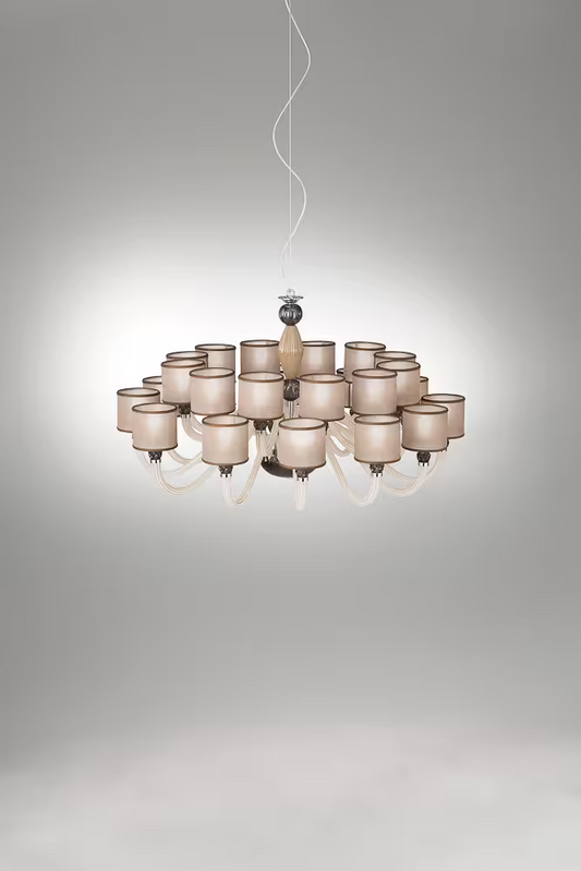 Rigato Twenty-Four Light Glass Chandelier with Hand-Carved Crystal