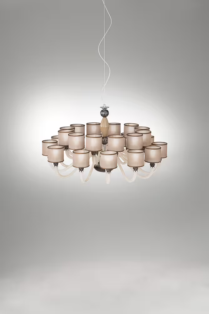 Rigato Twenty-Four Light Glass Chandelier with Hand-Carved Crystal