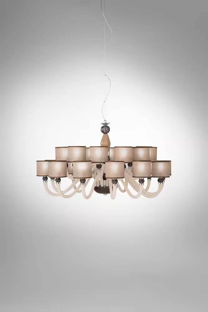 Rigato Twenty-Four Light Glass Chandelier with Hand-Carved Crystal