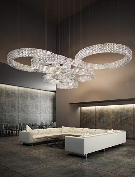 Calipso S100 12-Light Crystal Pendant with Mirror Steel Bands