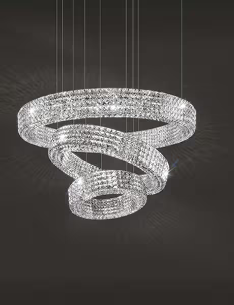 Calipso S100 12-Light Crystal Pendant with Mirror Steel Bands