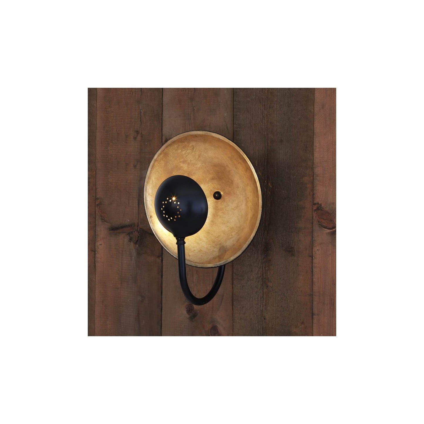 Orebro Industrial Matt Black Wall Light with Large Brass Reflective Dish