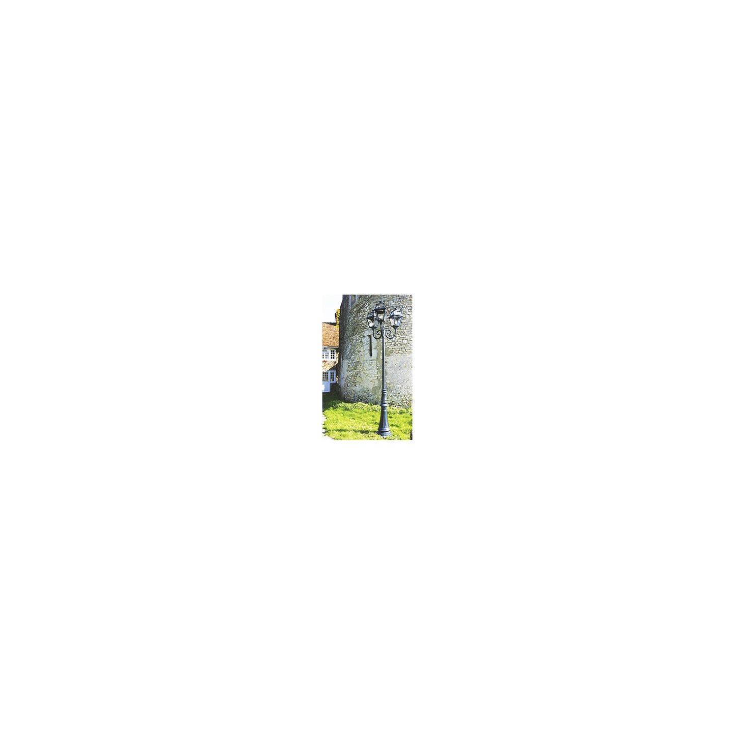 Place Des Vosges 2 Large Three-Arm Clear Glass Lamp Post with Minimalist lines style lantern