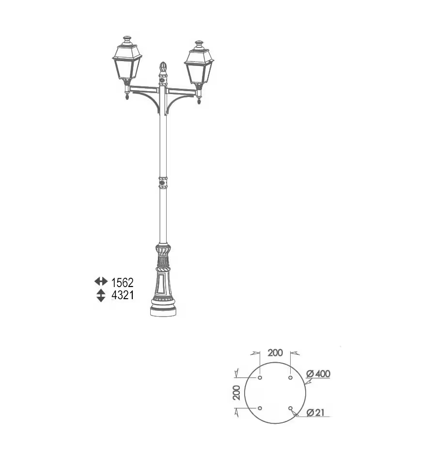 Avenue 4 Large Double Arm Clear Glass E27 Street Lamp