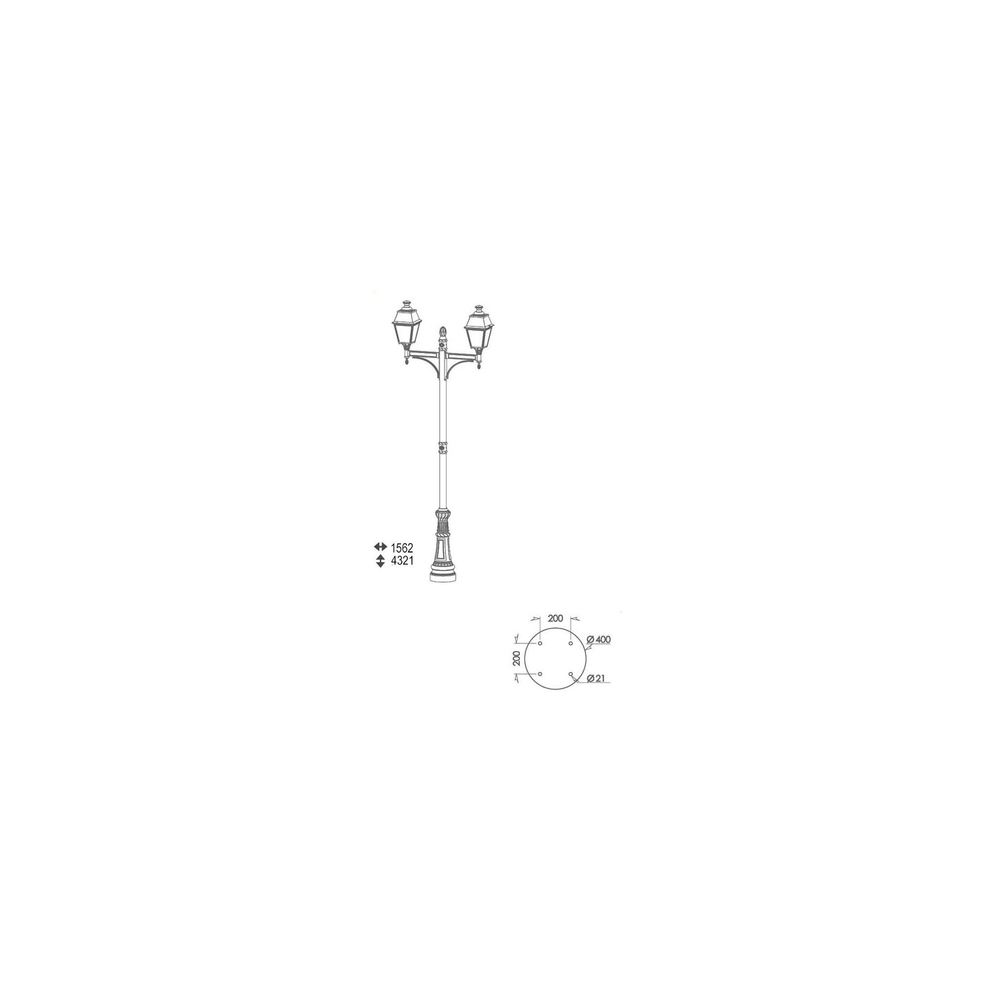 Avenue 4 Large Double Arm Clear Glass E27 Street Lamp