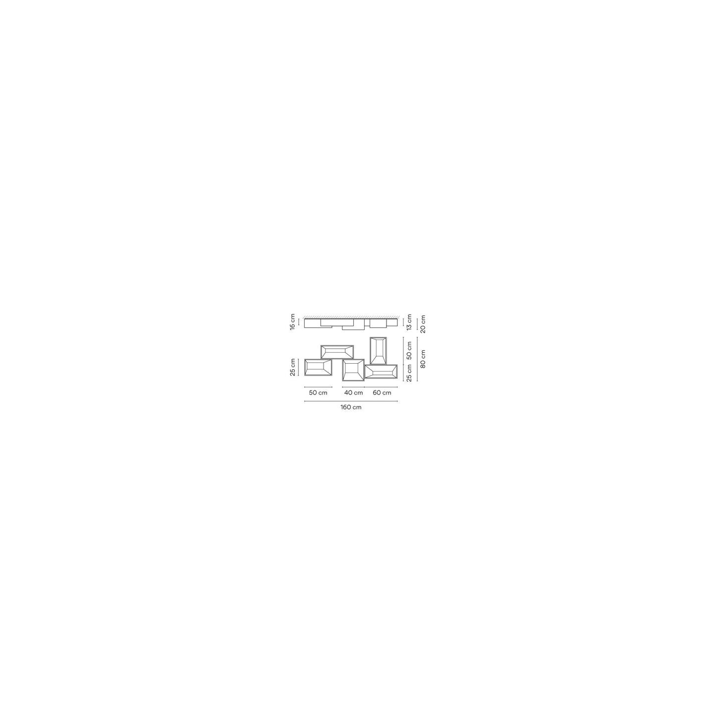 Link Five-Light Non-Dimmable Ceiling Surface with Combinations of Different Rectangular Shapes
