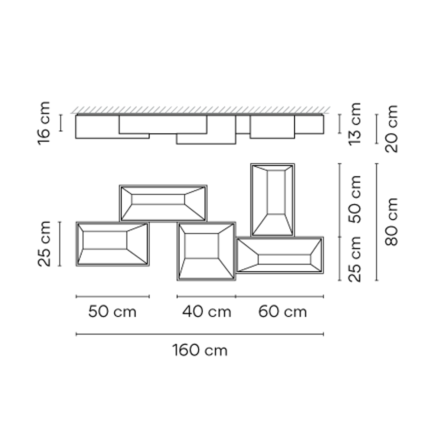 Link Five-Light Non-Dimmable Ceiling Surface with Combinations of Different Rectangular Shapes