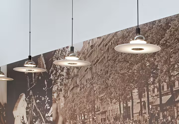 Frisbi Direct & Reflected Light Chrome Pendant with Three Steel Cables