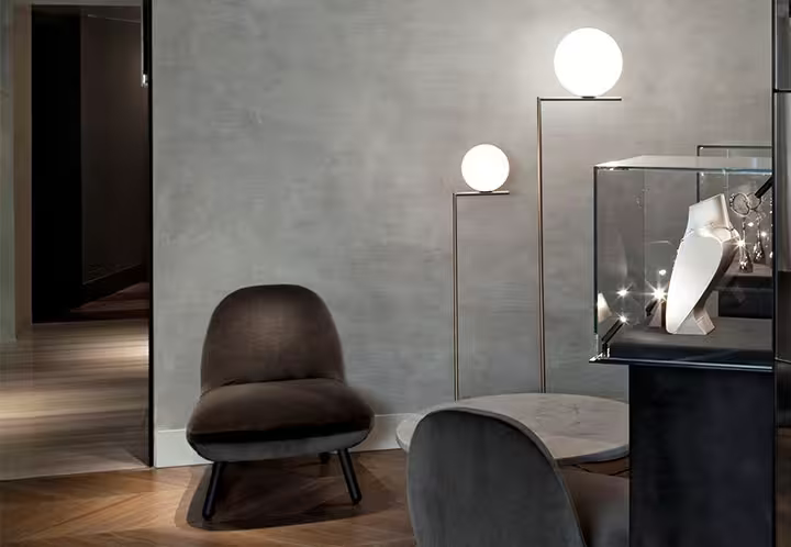 IC F2 Large Steel Floor Lamp with Blown Glass Opal Diffuser