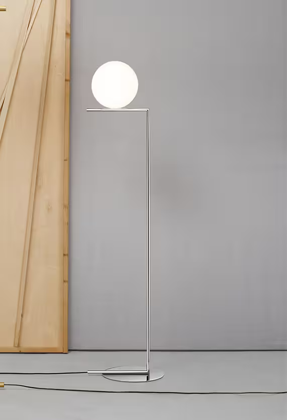 IC F2 Large Steel Floor Lamp with Blown Glass Opal Diffuser