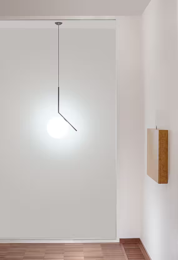 IC S1 Small Steel Pendant with Blown Glass Opal Diffuser