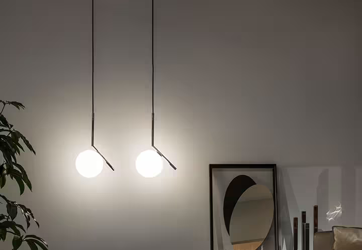 IC S1 Small Steel Pendant with Blown Glass Opal Diffuser