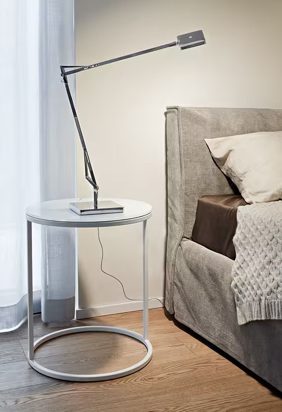 Kelvin Edge Base Adjustable Chrome LED Table Lamp with Die-Cast Aluminium Head