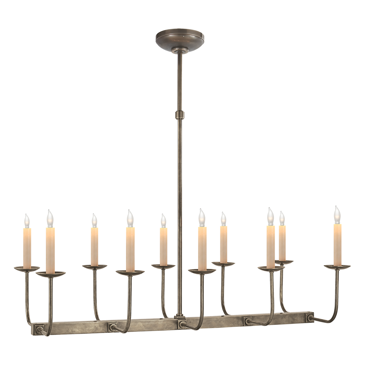 Linear Ten-Light Branched Chandelier