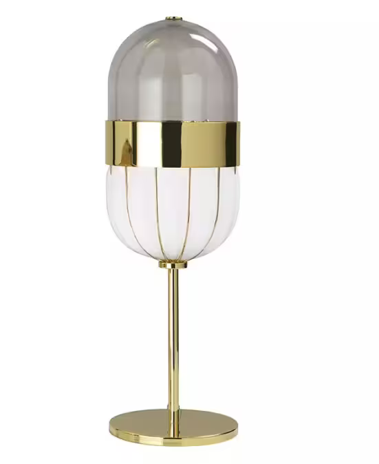 Pill Table Lamp with Gold Metal Cage