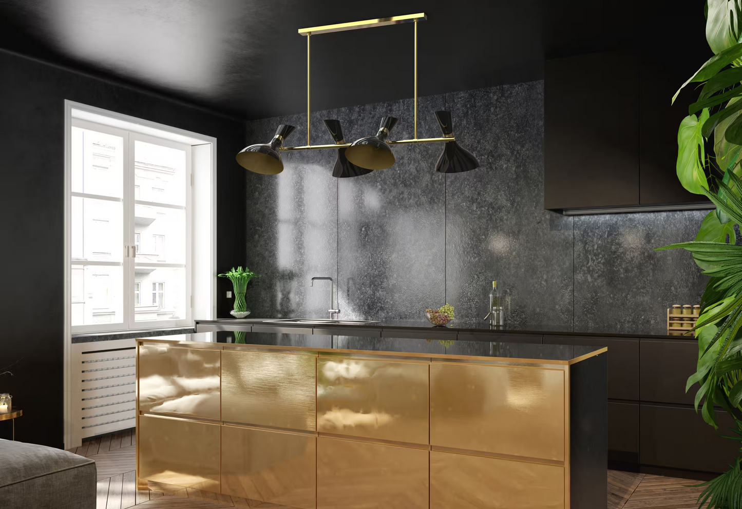 Stewart Four-Light Pendant with Gold & Lacquer Body