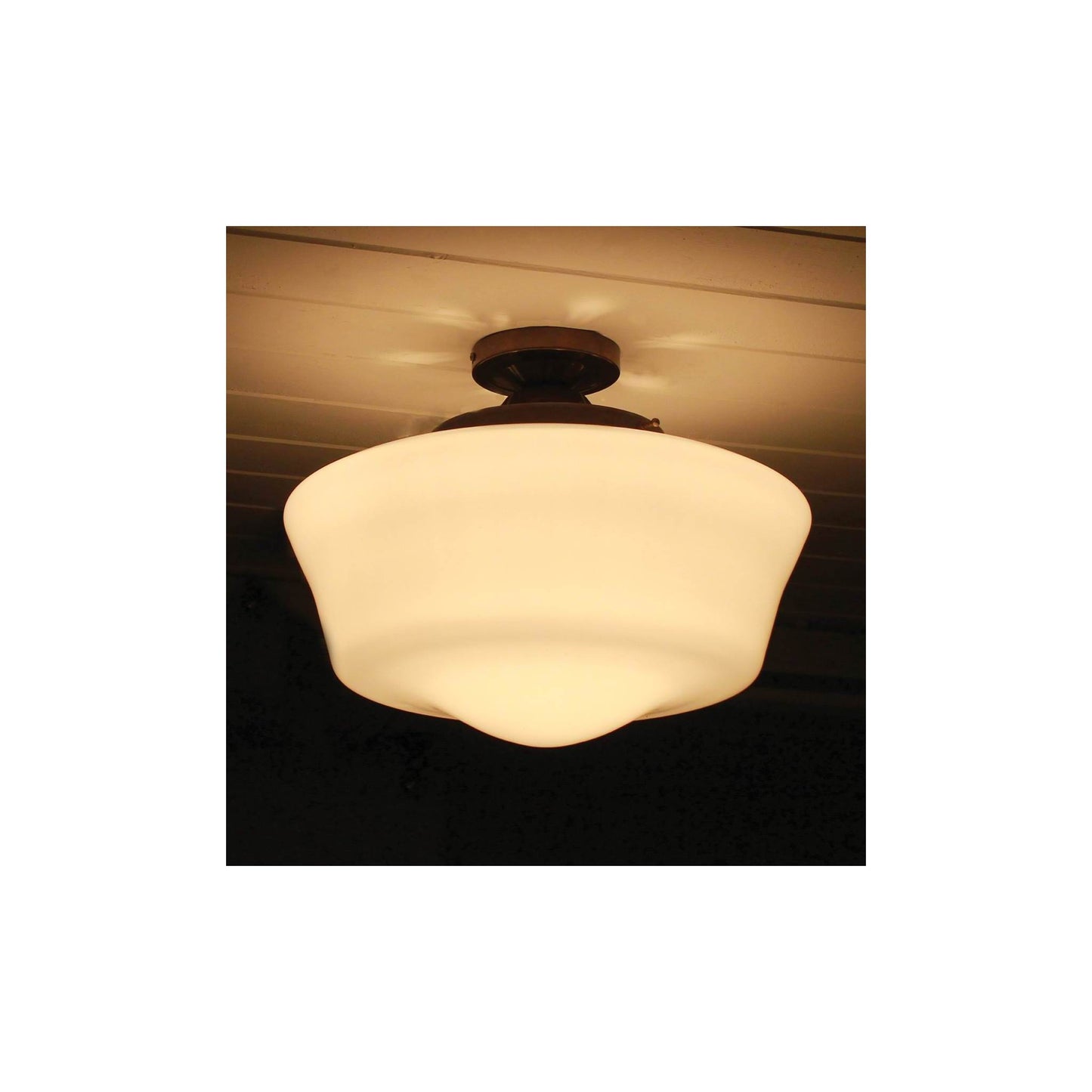 Schoolhouse Flush Ceiling Light Fitting with Opal Glass Shade