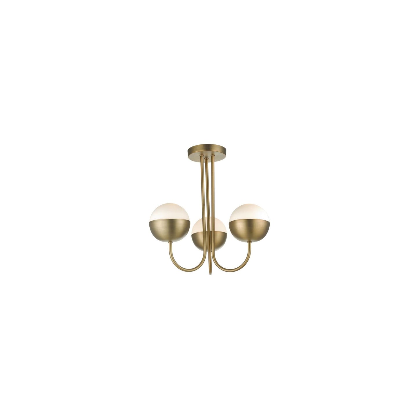 Andre 3-Light Semi Flush in Aged Brass with Opal White Glass