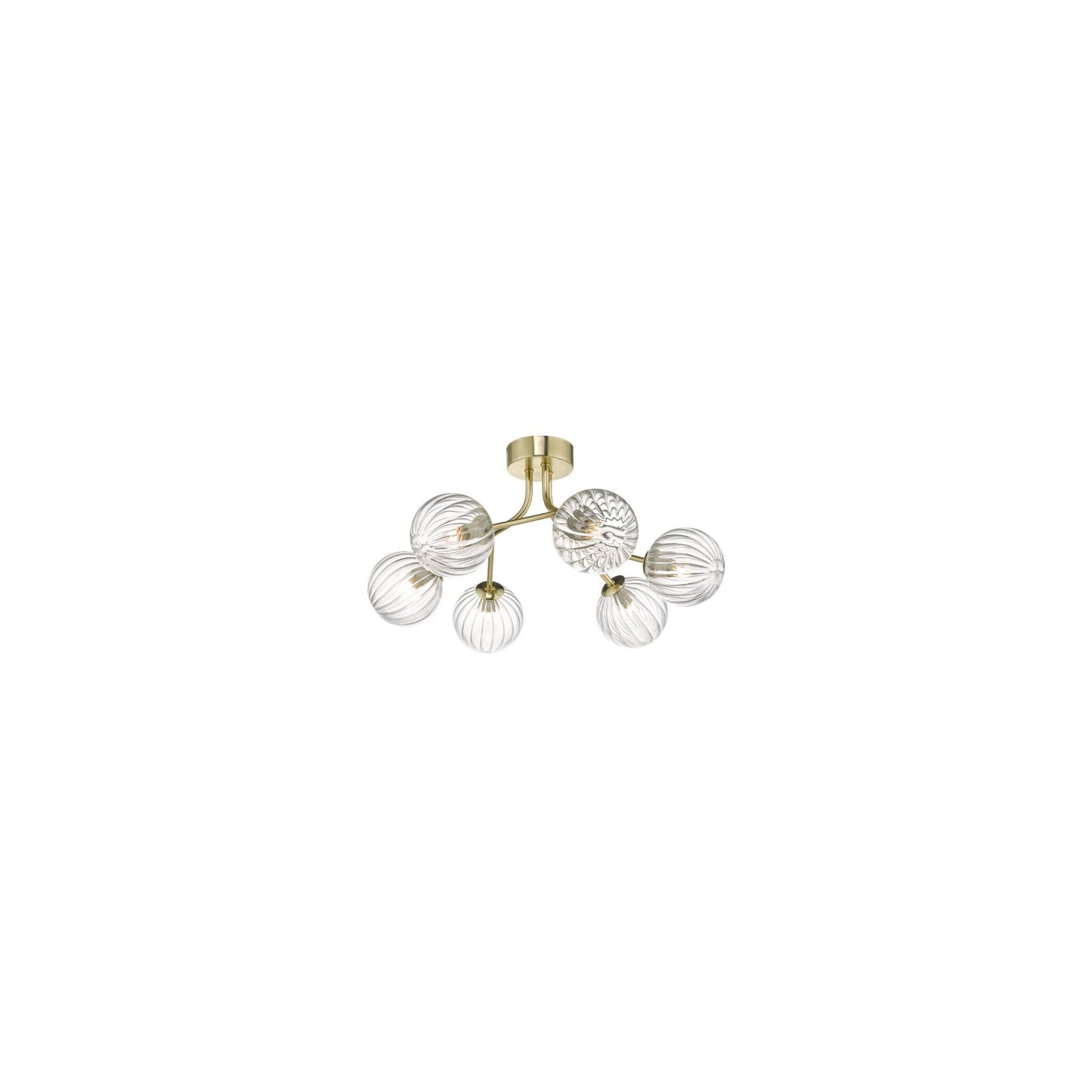 Yiska 6-Light Semi Flush Gold with Ribbed Glass Shades