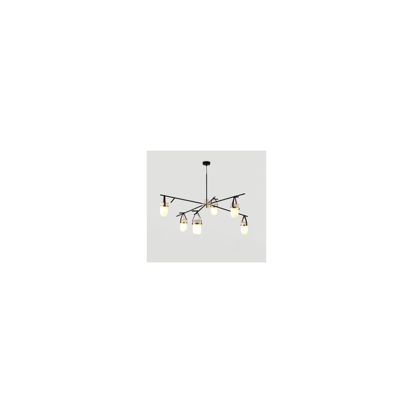 Almon 6-Arm Chandelier with Opal Glass & Brass Detail