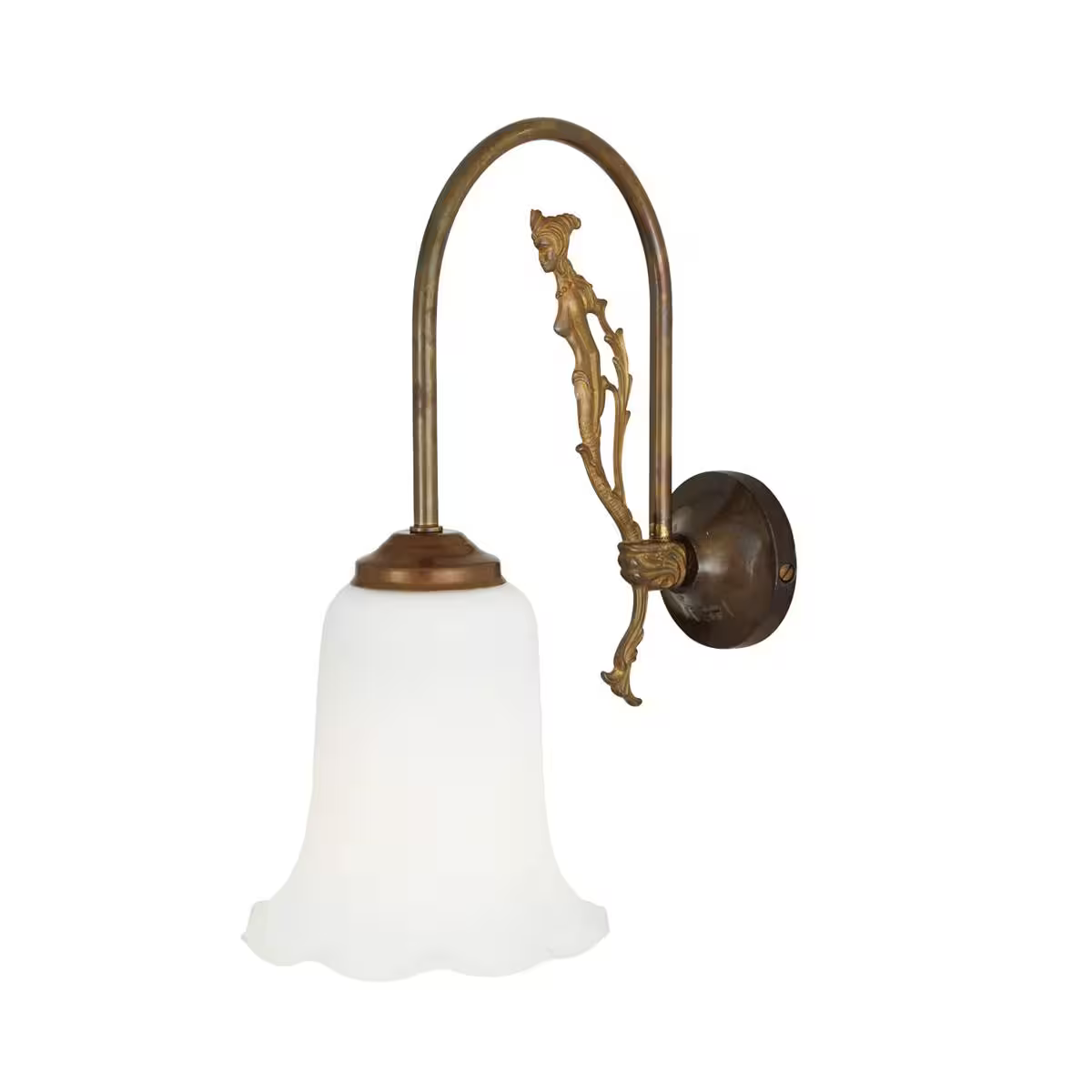 Arklow Curved Arm Wall Light with White Glass Shade