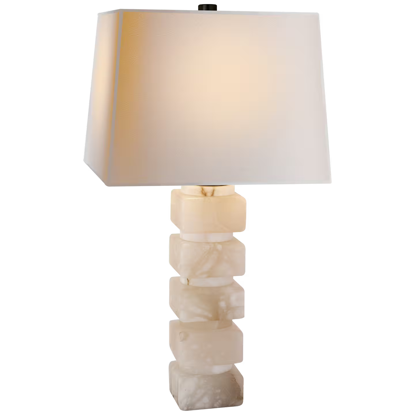 Square Chunky Stacked Table Lamp in Alabaster