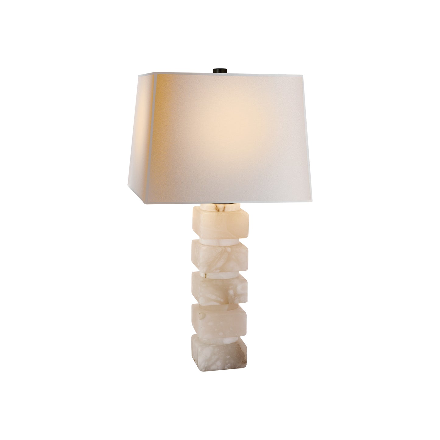 Square Chunky Stacked Table Lamp in Alabaster