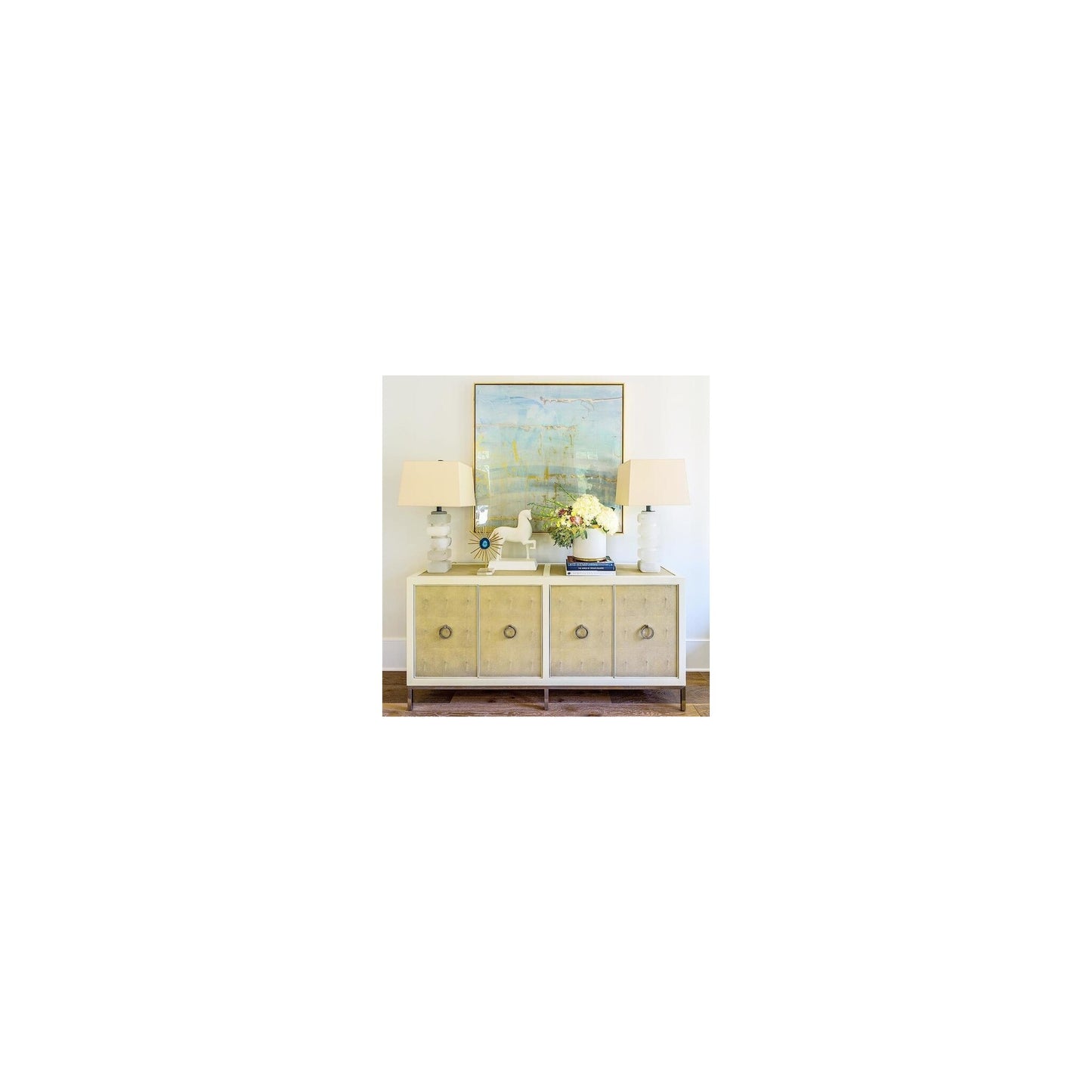 Square Chunky Stacked Table Lamp in Alabaster