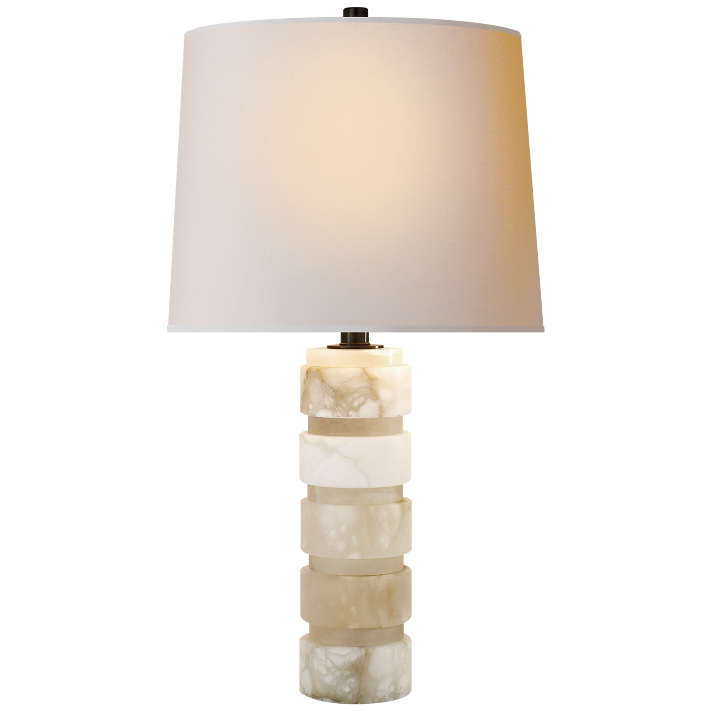 Round Chunky Stacked Table Lamp in Alabaster