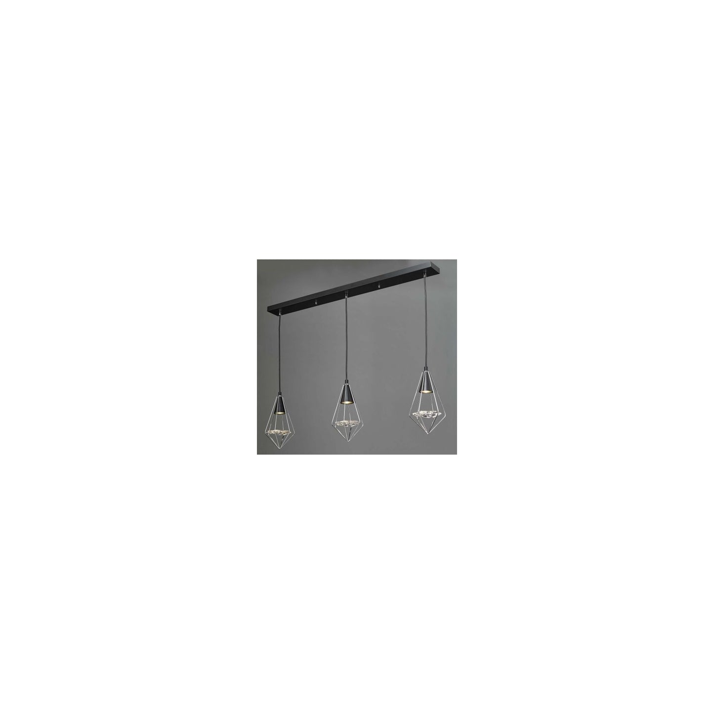 Gianni 3 Light Bar Pendant Black, Polished Chrome & Glass