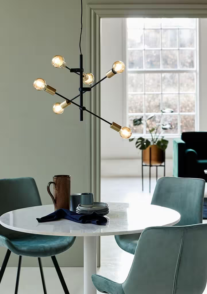 Josefine 6-Light Pendant Matt Black with Brass Details