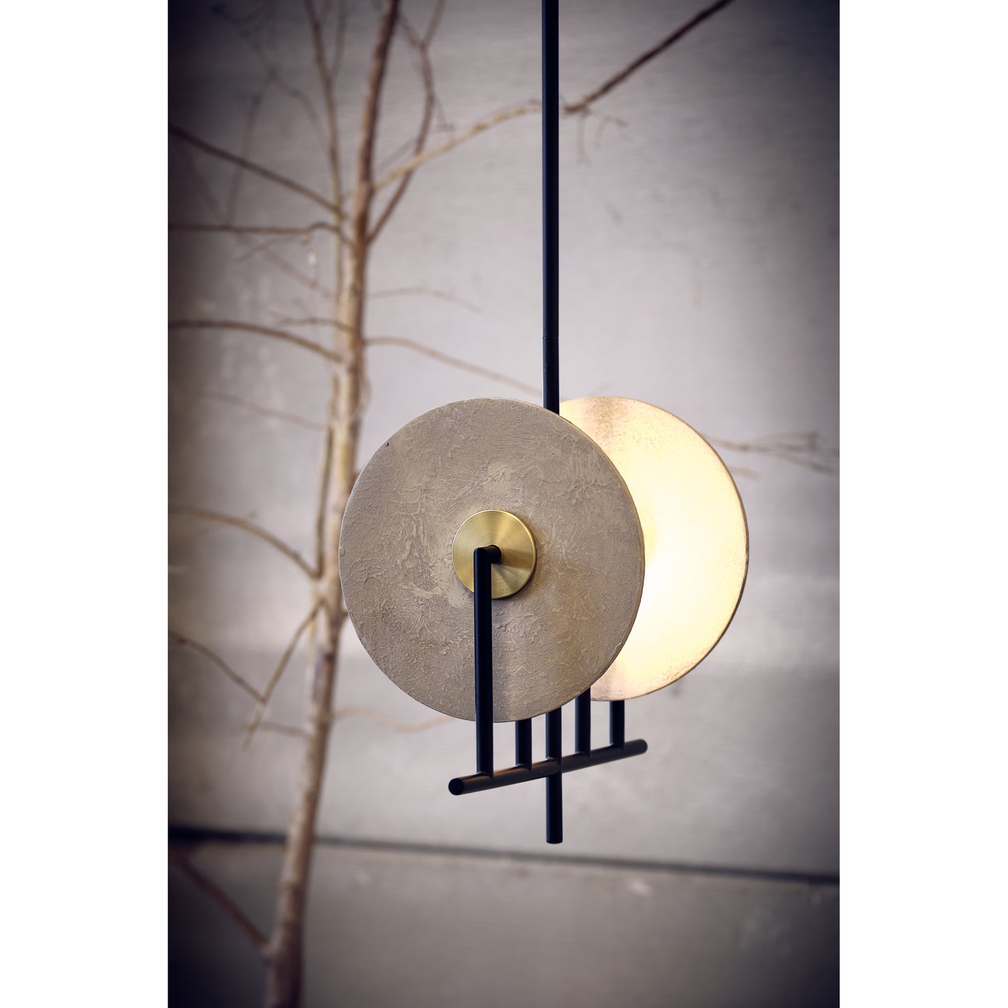 Erto 2-Light Pendant Matt Black with Brass Details