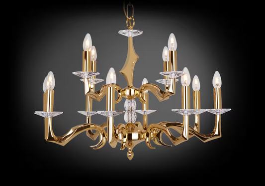 Suclpture Metal Plate 9-Light Chandelier with Asfour Lead Crystal