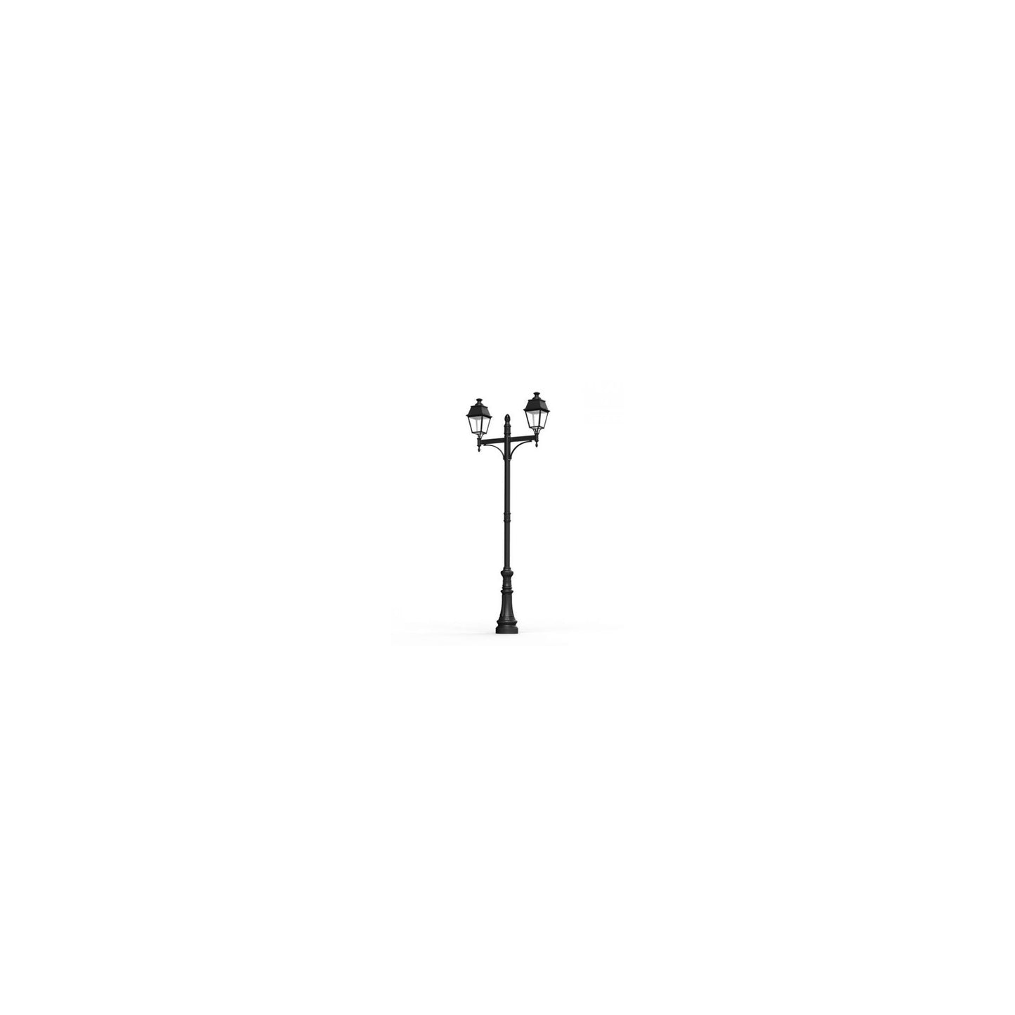 Avenue 4 Large Double Arm Opal Glass Street Lamp with Four-Sided Lantern