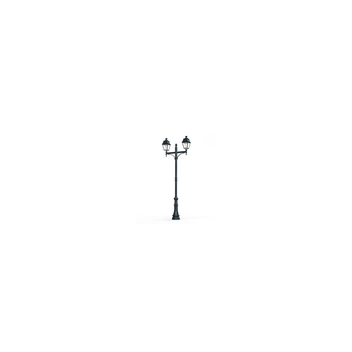 Avenue 4 Large Double Arm Opal Glass Street Lamp with Four-Sided Lantern