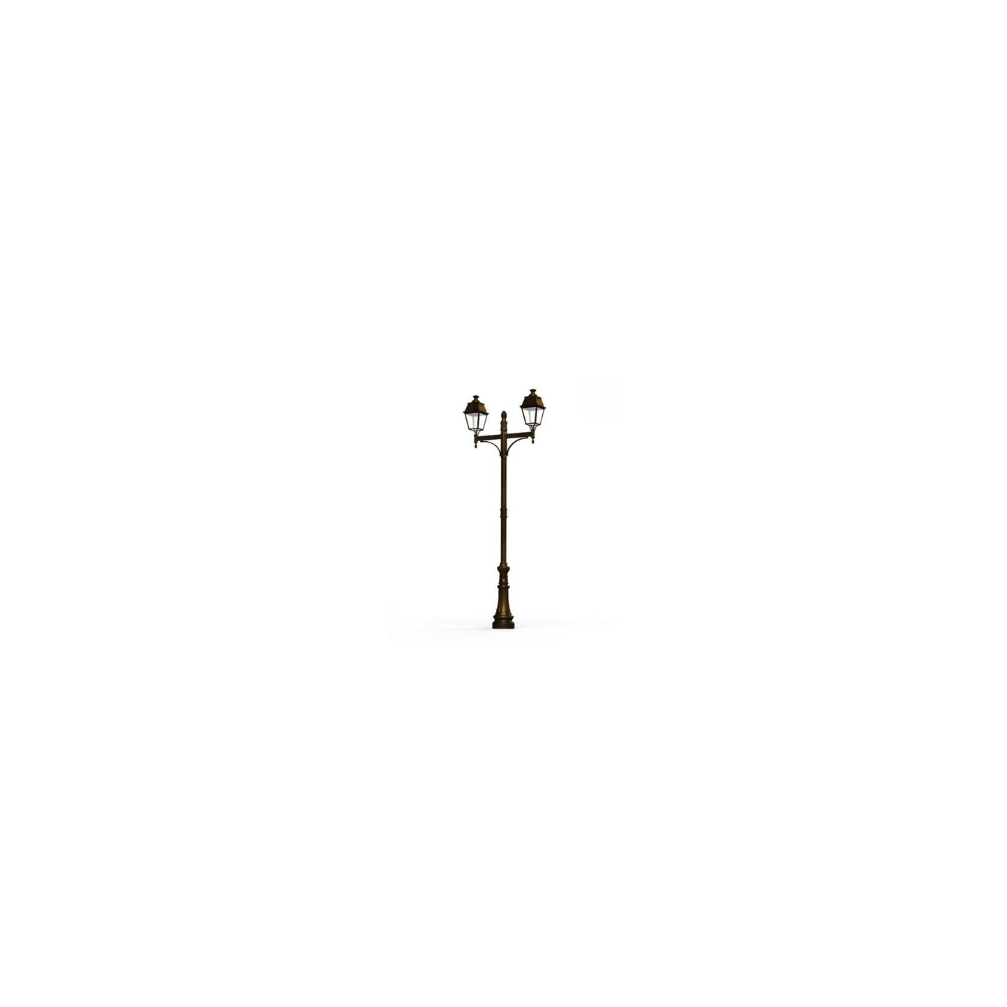 Avenue 4 Large Double Arm Opal Glass Street Lamp with Four-Sided Lantern